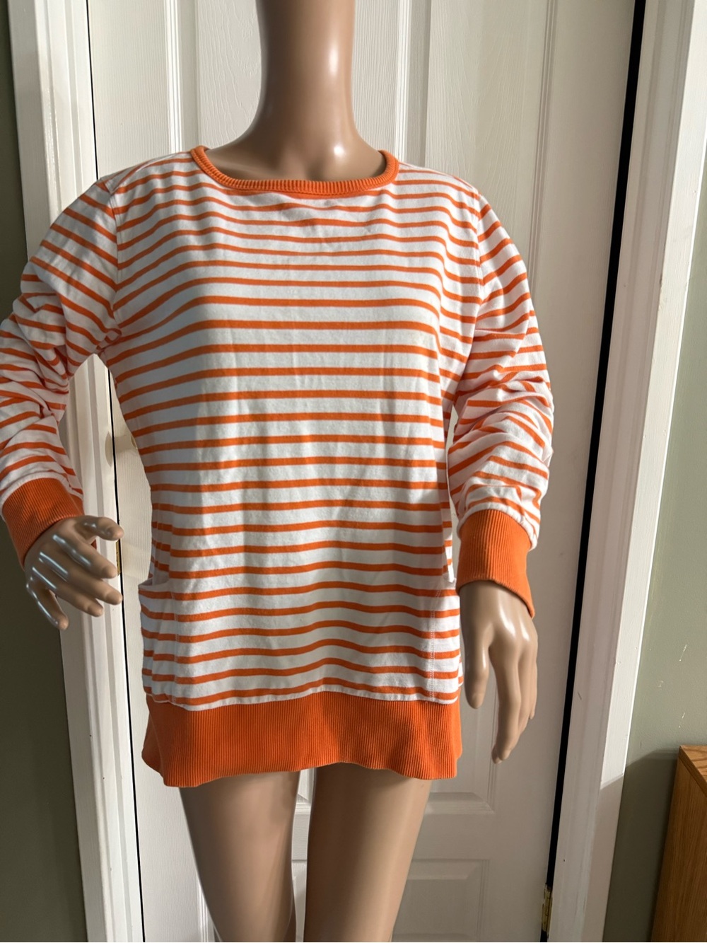 Barbour Berkley Sweatshirt Womens Size 14 Orange White Striped Preppy Logos